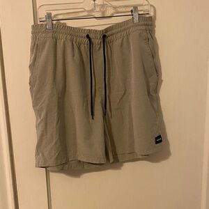 Hurley Men's Drawstring Athletic Shorts in Khaki with Black Tie